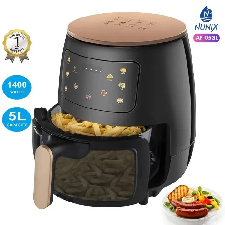 🔥🍟 5L NUNIX Air Fryer  New Model AF-05GL – Healthy Oil-Free Cooking with Transparent Glass Window, Digital Control & Rapid Hot Air Tech | Stylish, Compact & Perfect for Crispy Meals 🍗✨