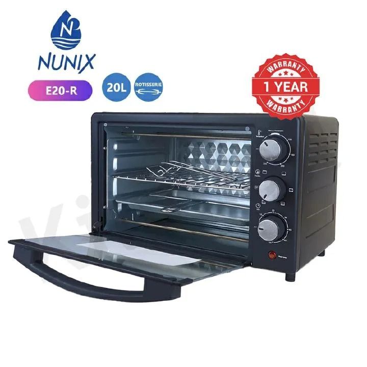 Nunix E20-R 20 L Electric Oven with Rotisserie | 1280 W Power, Stainless Steel Housing, 60-Minute Timer, 100-250 °C Adjustable Temp | Compact & Versatile Kitchen Appliance 🍗🔥