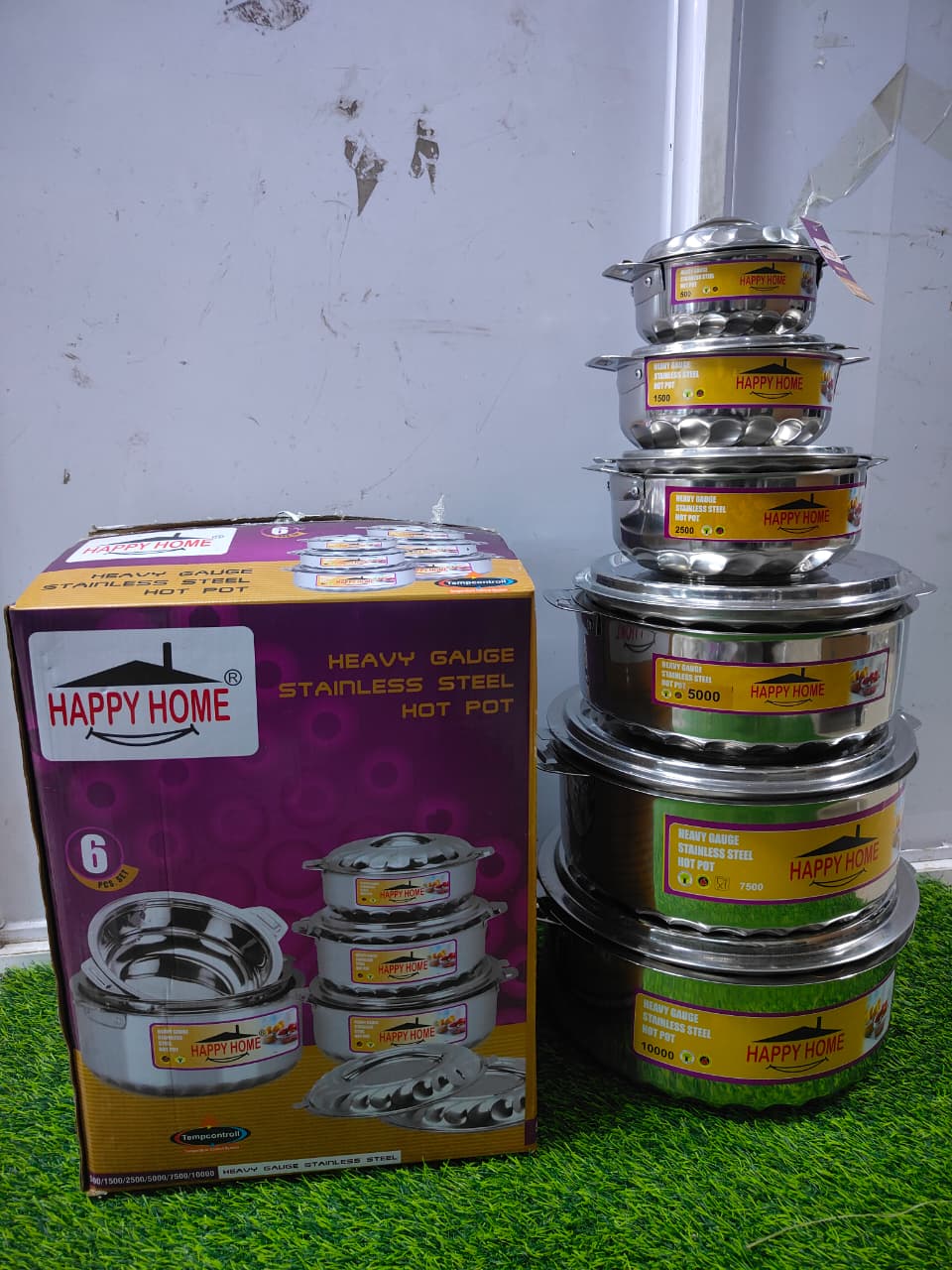 🍲 6PCS Happy Home Stainless Steel Insulated Hotpots Set (500ml | 1000ml | 3500ml | 5000ml | 7500ml | 10000ml) – Premium Double Wall Thermal Casseroles for Hot & Fresh Meals ✨