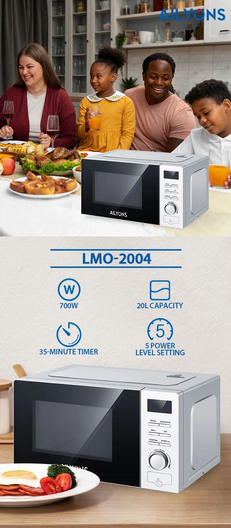 🔥 Ailyons LMO-2004 20L Digital Microwave Oven with Grill – Fast Heating, Multi-Function & Stylish Kitchen Appliance