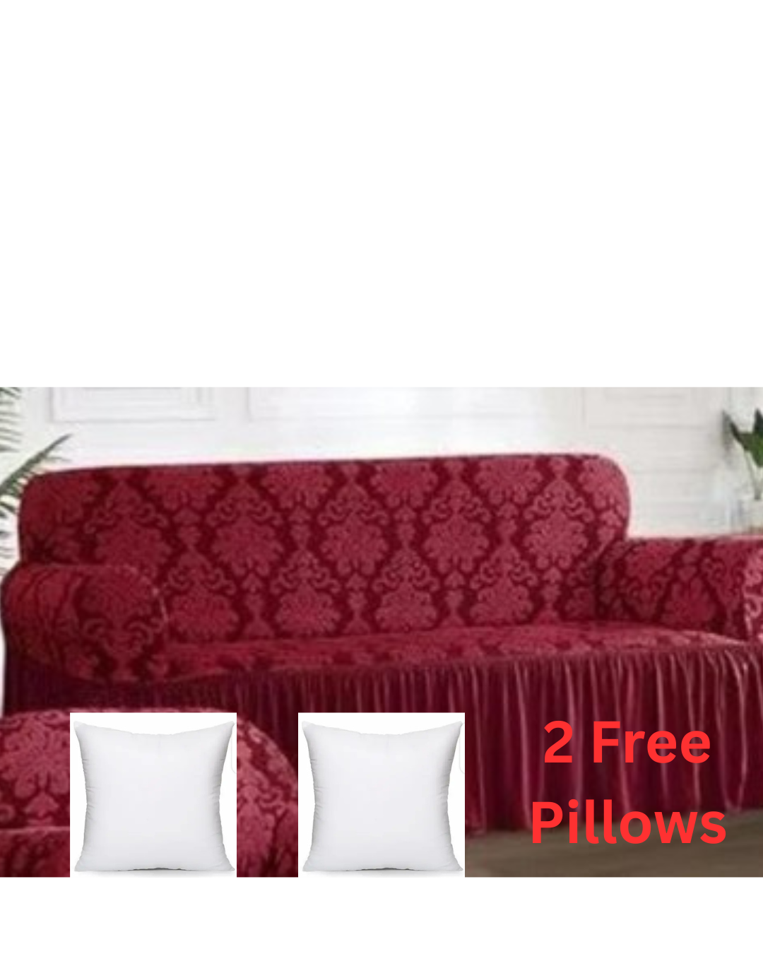 🛋️ 2 Seater Sofa Loose Cover – Premium Turkey Jaguar Material | Elegant Grey Design, Stretchable & Washable Furniture Protector + 2 FREE White Throw Pillows 🎁