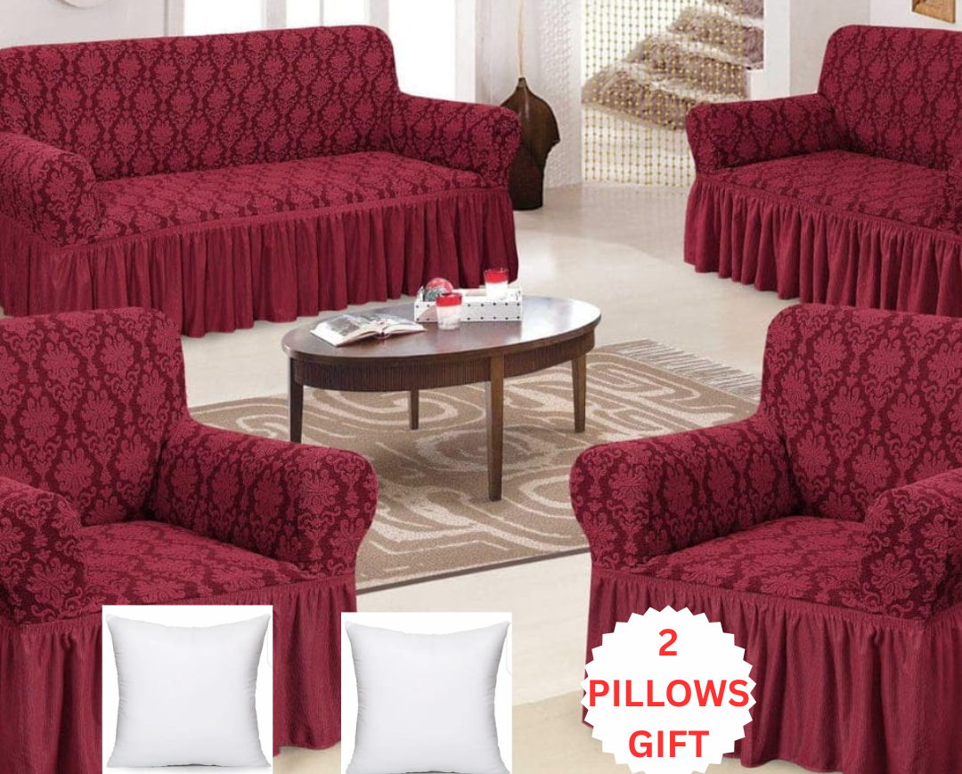 {PROMOTION} Jaguar-Inspired Stretch Sofa Set Covers for 5-Seater (3:1:1) 🛋️✨ Premium Elastic Fabric, Sleek Protection, Washable & Durable Slipcovers with 2pcs Free White Throw Pillows 🎁