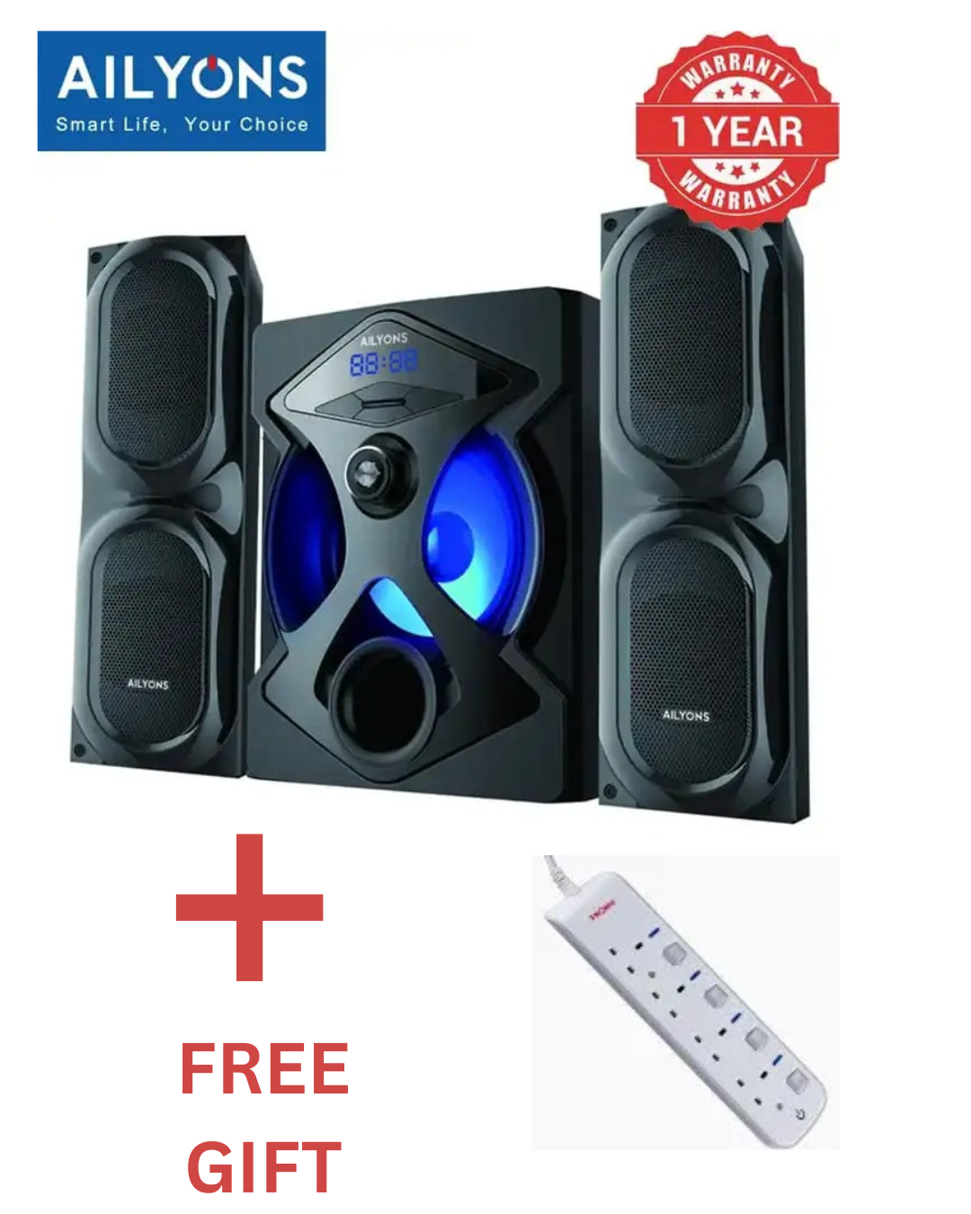 🎶 AILYONS ELP2501K 2.1CH Subwoofer Home Theater Multimedia Speaker System 🔊 with Free 4-Way Power Extension 🎁 | Deep Bass & Clear Sound