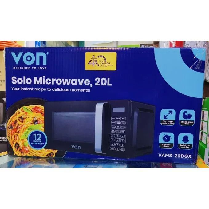 {PROMOTION} Von VAMS-20DGX Digital Solo Microwave Oven 20L🍲 – Compact Kitchen Microwave with Touch Controls 🔘, Quick Heat & Defrost ❄️🔥, Sleek Black Design 🖤, Energy Efficient Countertop Microwave