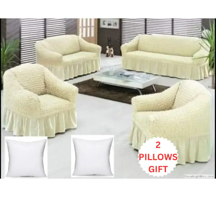 {PROMOTION} BUBBLED-Inspired Stretch Sofa Set Covers for 5-Seater (3:1:1) 🛋️✨ Premium Elastic Fabric, Sleek Protection, Washable & Durable Slipcovers with 2pcs Free white Throw Pillows 🎁