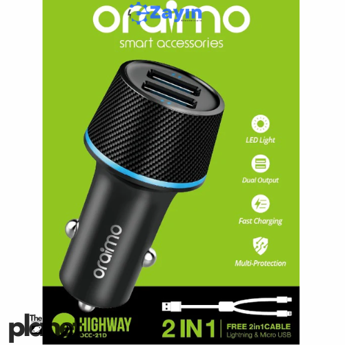 Oraimo Dual Port Fast Car Charger with Cable
Oraimo 2-in-1 USB Car Charger OCC-21DML
Oraimo Highway OCC-21DML Dual USB Charger
Car Charger Oraimo Lightning + Micro USB Cable
Oraimo Quick Charge
