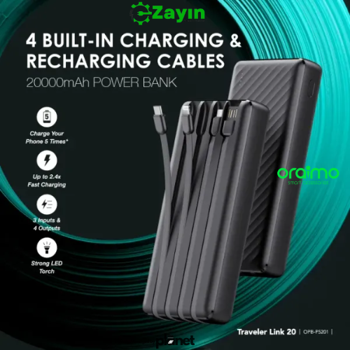 Oraimo 4-in-1 Cable Built-in Power Bank

Oraimo Traveler 20,000mAh OPB-P5201 Charger

Oraimo Fast Charging Power Bank with LED Display

Oraimo All-in-One Power Bank with Cables

Oraimo 20K Power Bank