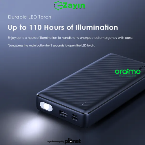 Oraimo 4-in-1 Cable Built-in Power Bank

Oraimo Traveler 20,000mAh OPB-P5201 Charger

Oraimo Fast Charging Power Bank with LED Display

Oraimo All-in-One Power Bank with Cables

Oraimo 20K Power Bank