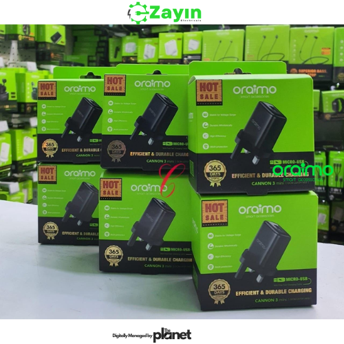 Oraimo Mini 6W Micro USB Charger

Oraimo Cannon 3 Fast Charging Adapter

Oraimo U37SP+M53 Micro USB Wall Charger

Oraimo Compact Charger with Micro USB Cable

Oraimo Travel Size Wall Charger