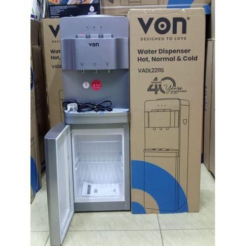 VON Water Dispenser 3 Tap Hot & Cold & Normal Electric Cooling With Cabinet Push Button Child Lock Safety- SILVER