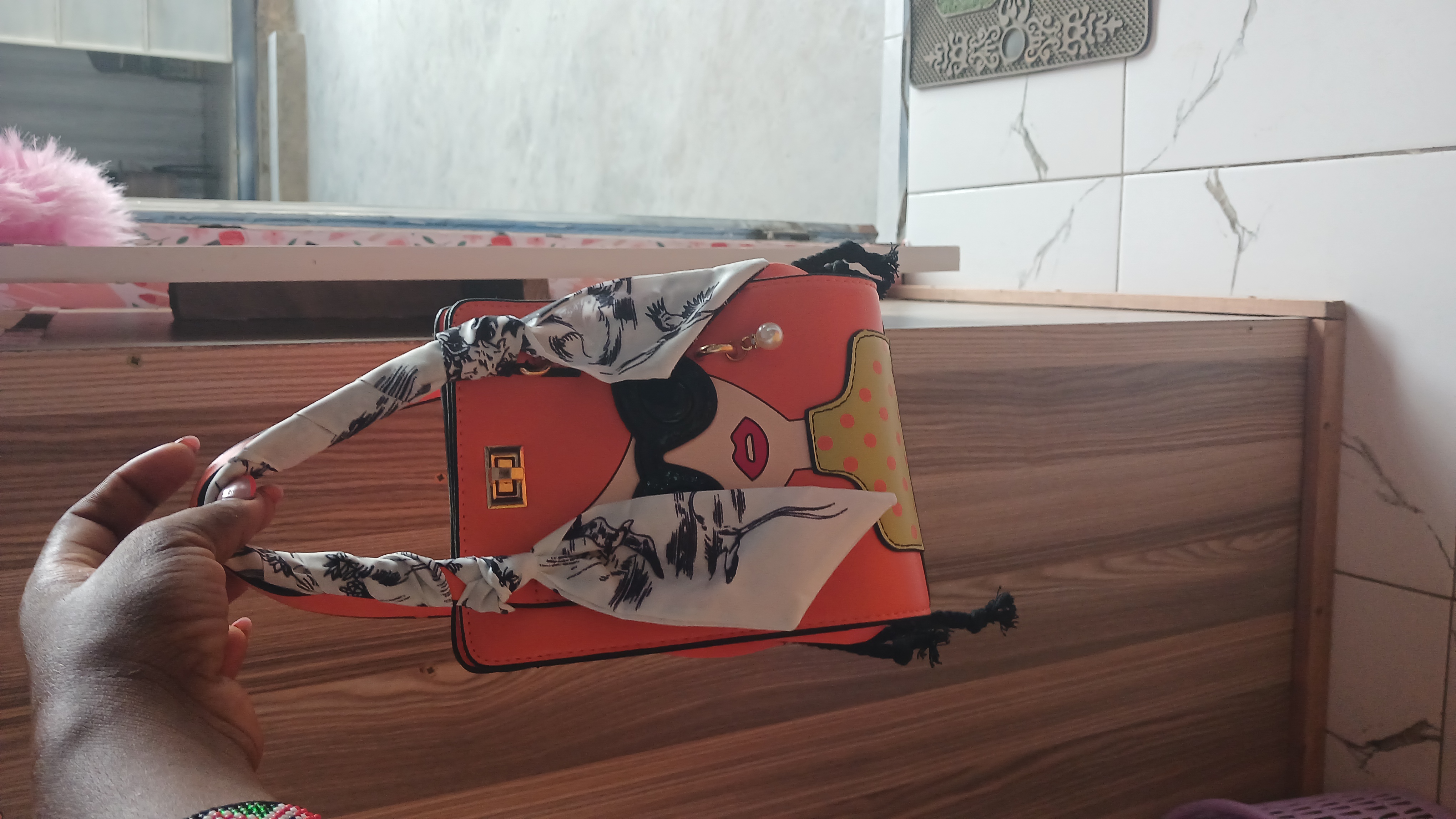 Hot selling women 3D handbag with lipstick and sunglasses print fast  delivery