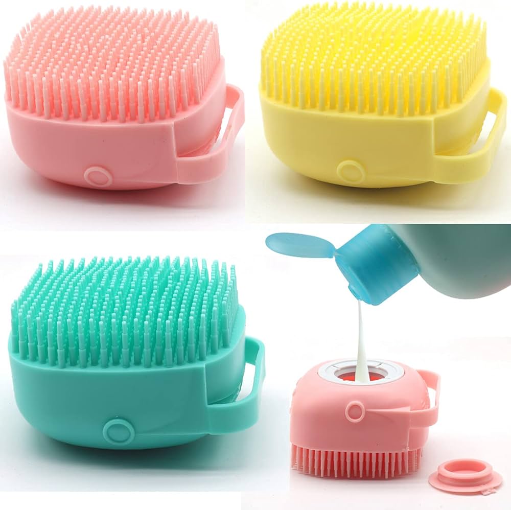 Shower /bathing silicon brush with liquid soap pot,Silicone Exfoliating Brushes & Body Scrubber with Soap Dispenser for Shower, Enhancer Blood Circulation&Deep Cleansing Bath Loofah for Babies, Kids,