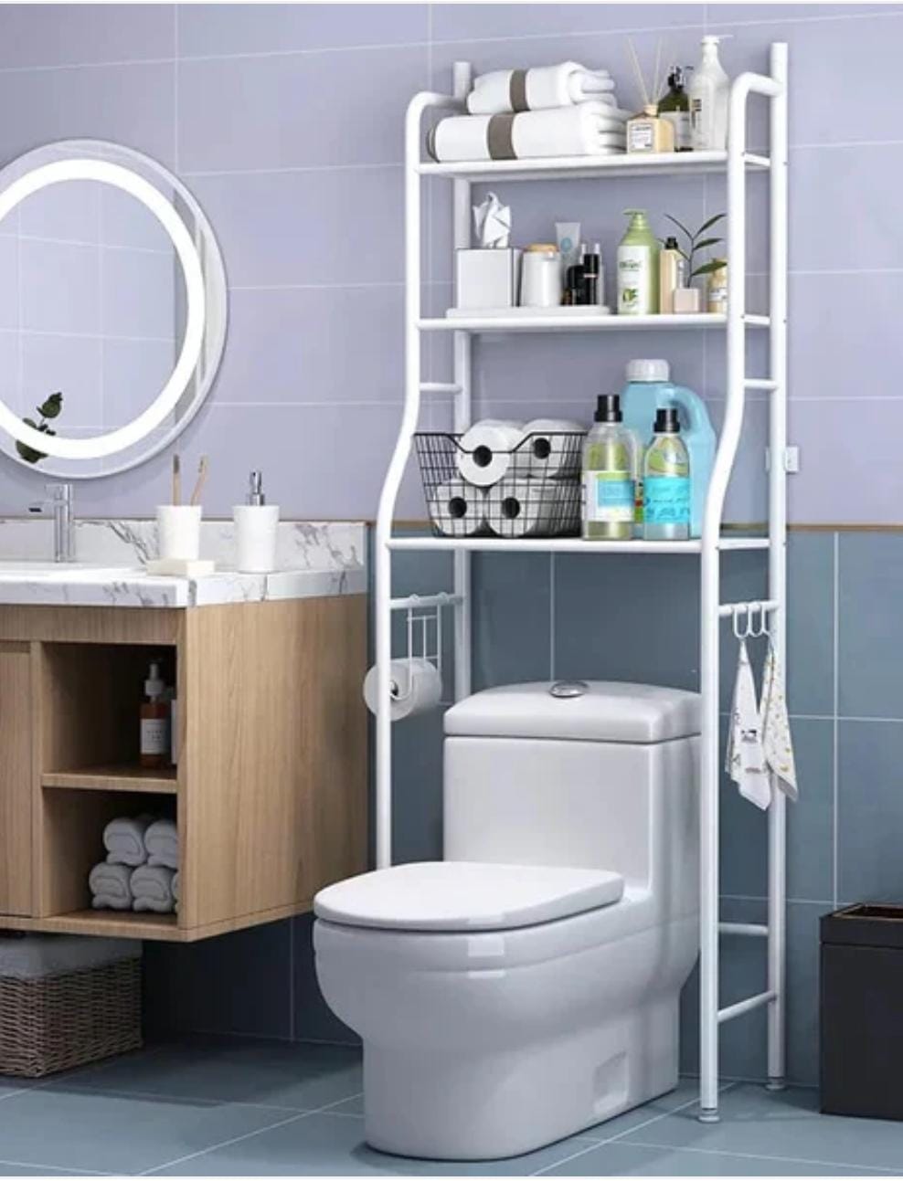 1 Layer Over The Toilet Rack Organizer With Guardrail Bathroom Organizer Free Standing Space Saver Stands Rack For Toilet Bathroom Accessories