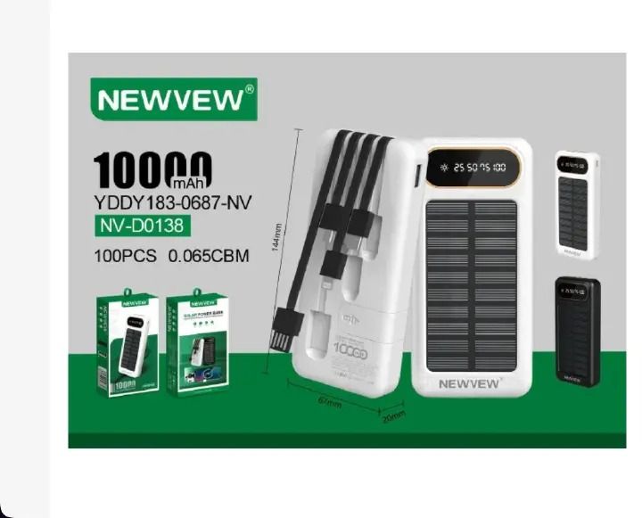 NEWVEW 10000mAh Solar Power Bank Portable Charger Fast Charging Rugged Outdoor Powerbank with Dual Input Solar Panel LED Light Emergency Backup Battery for Phone Laptop Travel Camping