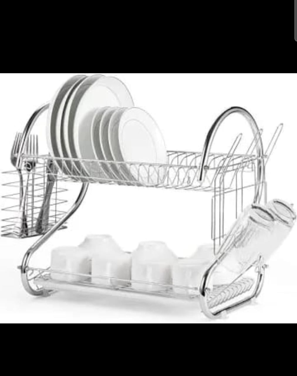 Nunix 2 Layer Stainless Steel Dishrack DR2S. Made of durable high quality steel with chrome plated. Includes removable plastic tray and utensils rack. Easy to clean. Easy to assemble.