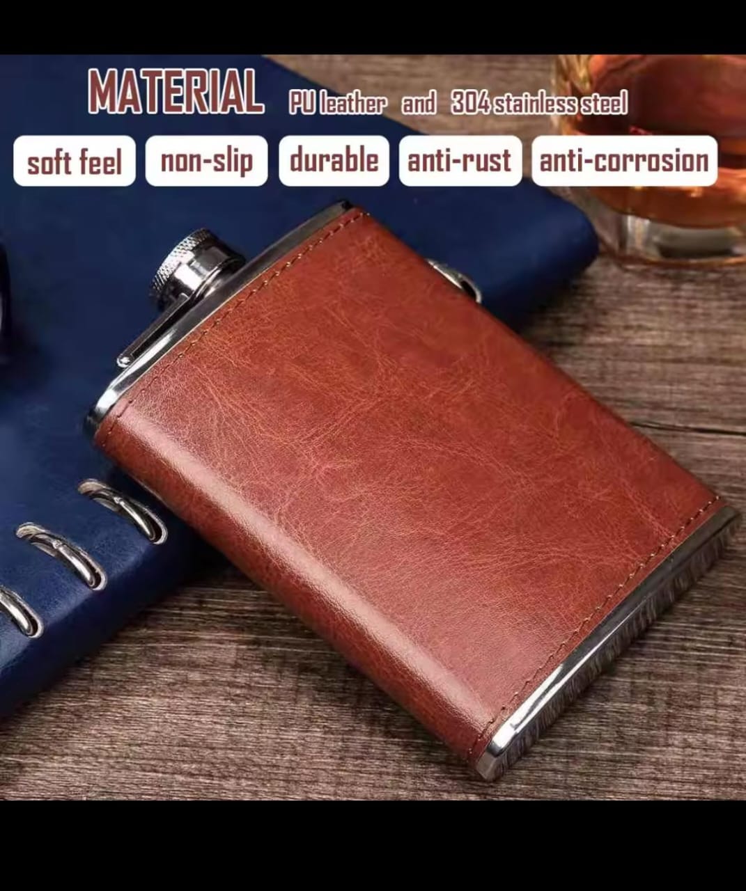 Stainless Leather Whisky/Whiskey Bottle Hip. 100 % LEAK PROOF TESTED - The Hip Flask are laser welded, air-pressured and quality controlled. Covered in the steel, not rusty, corrosion resistant.