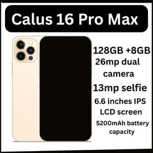 CALUS 16 Pro Max Android 14 smartphone 128gb Rom + 8gb Ram 6.6 inches IPS LCD screen display 5200mAh battery capacity OCTA-CORE Processor 26mp dual main camera+ 13mp selfie android smartphone