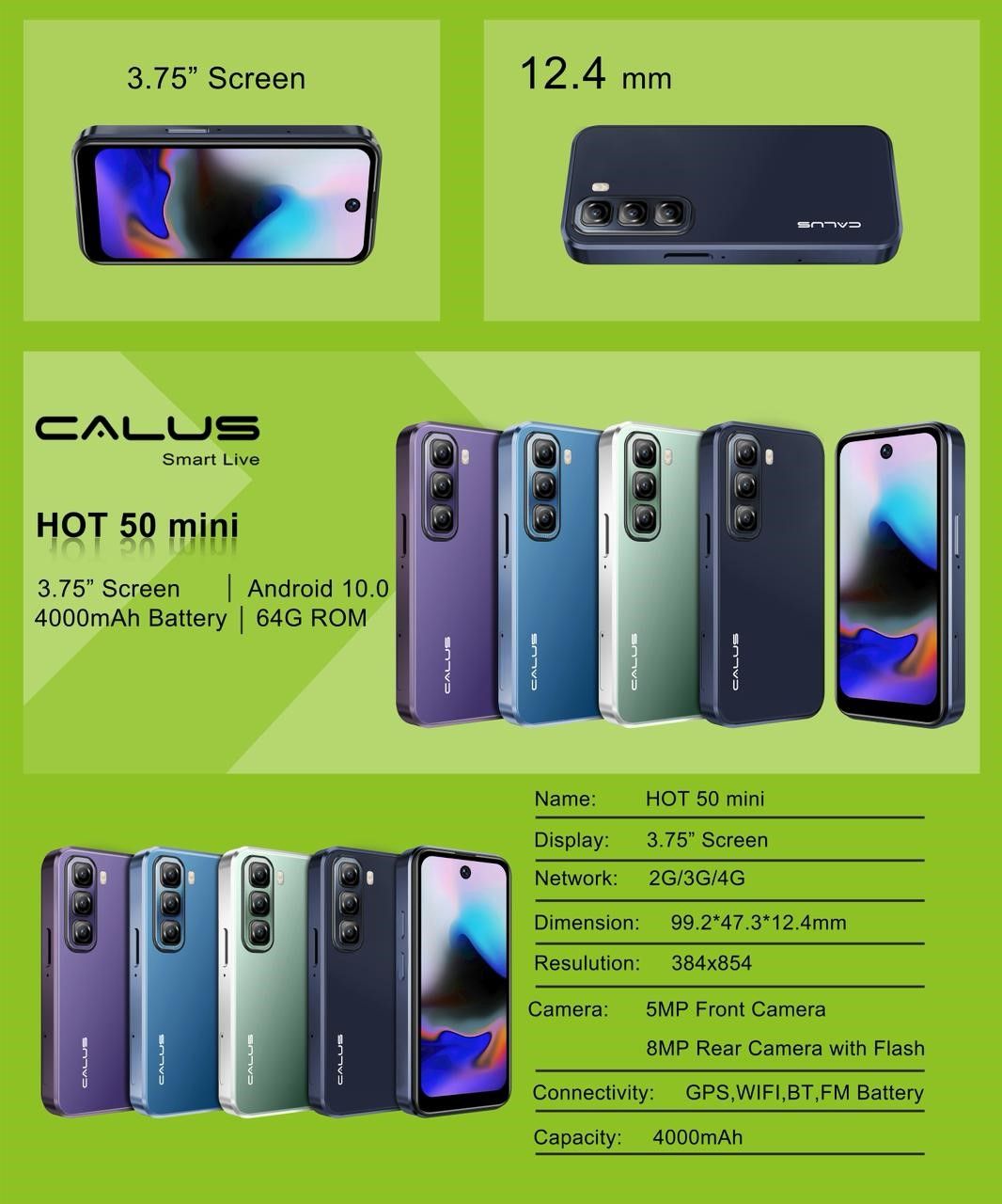 NEW ARRIVAL! ON OFFER! CALUS HOT 50 MINI, 4GB RAM+ 64GB ROM, 3.75'', 4000mAh, 5MP+8MP CAMERA