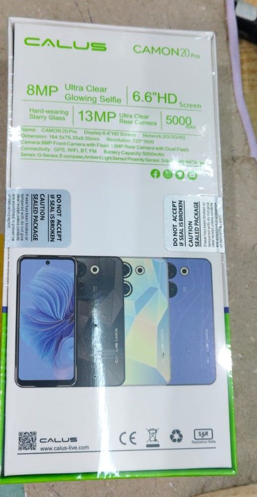 ON OFFER! CALUS CAMON 20 PRO, 6.6'' HD DISPLAY,8MP Glowig selfie + 13MP ultra clear rear camera, fingerprint sensor, 5000mAh dual sim, 4GB RAM + 64 GB ROM. COMES WITH 64GB MEMORY CARD + READER GIFTS