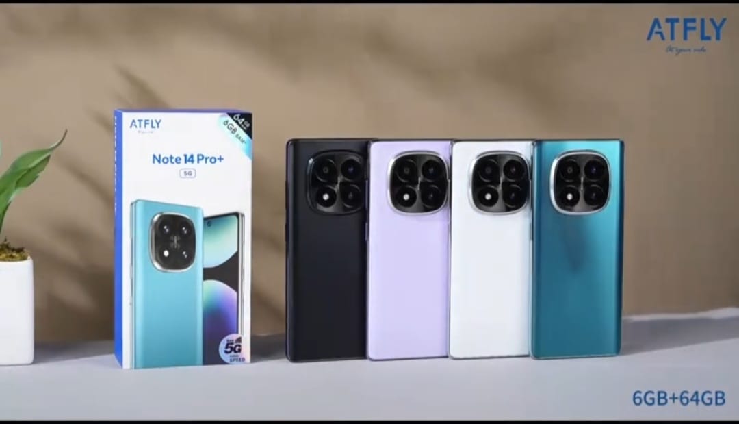 New arrivals. ATFLY NOTE 14 PRO + 5G, STYLISH LOOK, 6GB RAM +64GB ROM, CURVED SCREEN, 6.8 Incell curved screen DISPLAY, 5500MAH, 5MP+20MP CAMERA.