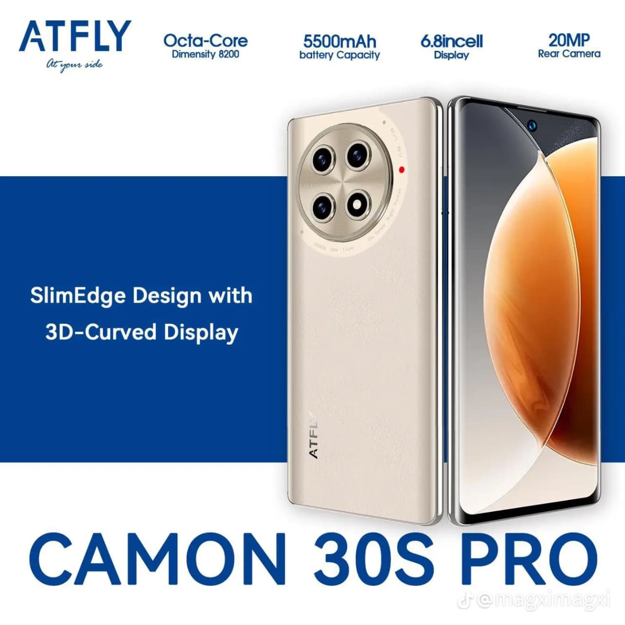 FLASH SALE!! ATFLY CAMON 30S PRO, 6GB RAM + 64 GB ROM, CURVED SCREEN, 5G, 5500MAH, 6.8 DISPLAY. SLEEK DESIGN AND PREMIUM STYLE, DUAL SIM.