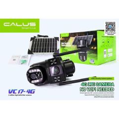CALUS VC 17, 4G SOLAR SURVEILANCE CAMERA, DUAL LENS, MOTION SENSOR, 2 WAY AUDIO, SD AND CLOUD STORAGE, HD, NIGHT VISION, no wifi needed, 100% wireless.