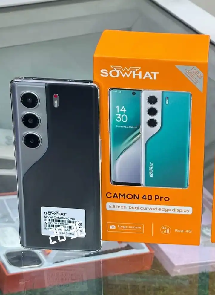 ON OFFER! SOWHAT CAMON 40 PRO, 8GB RAM + 128GB ROM, 13MP+ 32MP CAMERA, ANDROID 14, 4G, 8 CORE PROCESSOR, 6.8'' INCELL DUAL CURVED EDGE DISPLAY,SIDE FINGERPRINT, DUAL SIM, 5000MAH BATTERY.