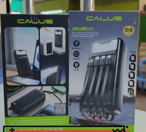 CALUS Solar360 Solar Power Bank, 30000mah, fast charging, inputs> solar(sun) and electricity, with inbuilt cables. flash lights