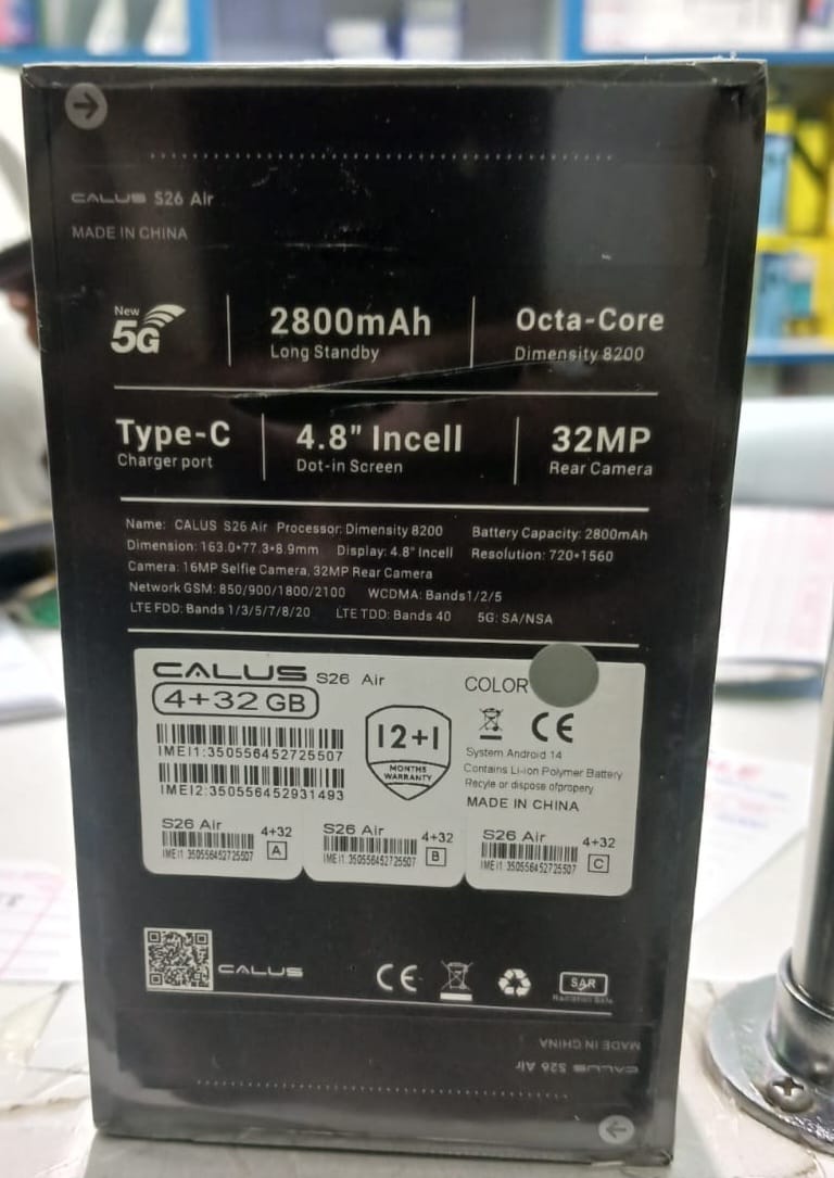 NEW ARRIVAL!! CALUS S26 AIR, 5G FAST INTERNET, 4.8'' INCELL DOT-IN-SCREEN, 4GB RAM + 32GB STORAGE, 32MP REAR + 16MP SELFIE, WITH STYLUS PEN. DUAL SIM