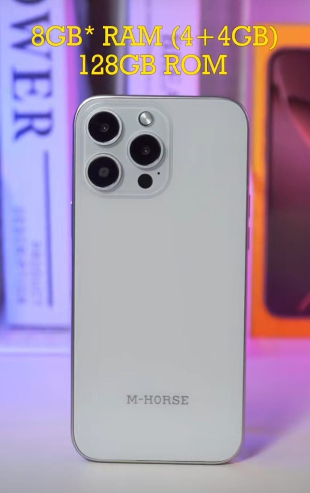 m horse m 16 Pro Max Android  smartphone 128gb Rom + 8gb Ram 6.6 inches IPS LCD screen display 5000mAh battery capacity OCTA-CORE Processor 13mp dual main camera+ 8mp selfie , with earpods