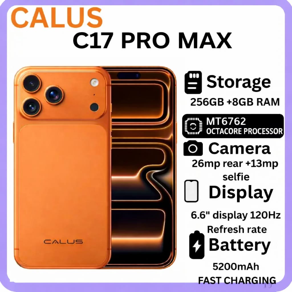 CALUS C17 PRO MAX, 8GB RAM + 256GB ROM, 6.9 inch FULL SCREEN DISPLAY, 5500MAH, 13MP+26MP CAMERA, FACE ID, ANDROID 14 SMARTPHONE, DUAL SIM