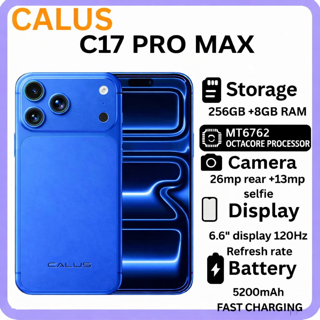 CALUS C 17 PRO MAX, 8GB RAM + 256GB ROM, 6.9 inch FULL SCREEN DISPLAY, 5500MAH, 13MP+26MP CAMERA, FACE ID, ANDROID 14 SMARTPHONE, DUAL SIM