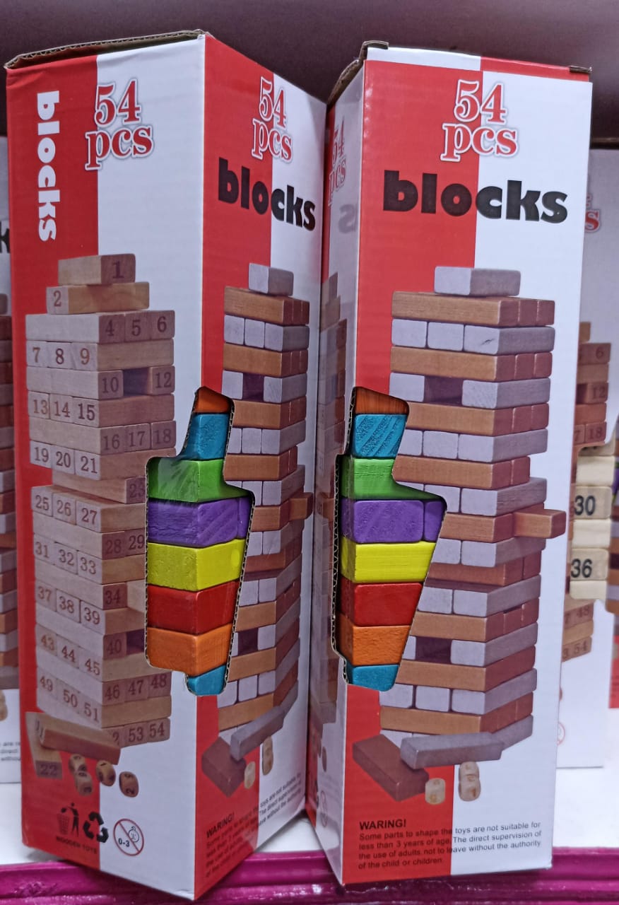 LETS PLAY 🌹❗54pcs Jenga Blocks Coloured Wooden Blocks Toys Family Fun Game- Large  rules are simple enough for the whole family to play: just stack the blocks into a tower without letting it fall!