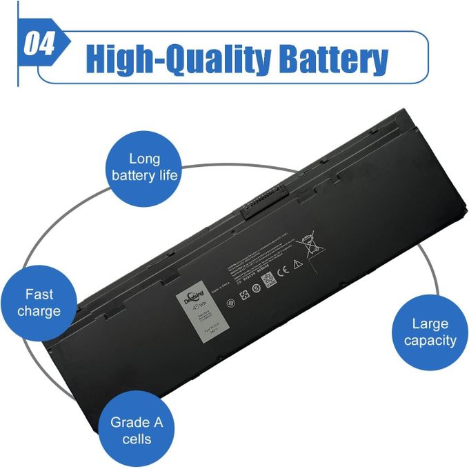 DELL WD52H GHT4X Battery Compatible with Latitude 12 7000 E7240 E7250 7240 7250 Ultrabook KWFFN JN0J1 HJ8KP 451-BBFX J31N7 NCVF0 W57CV 451-BBFS 451-BBFW 451-BBQD 7.4V/5400mAh/40Wh