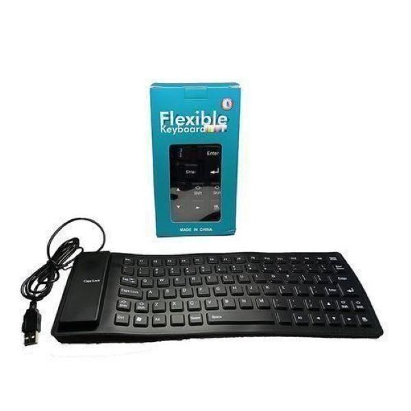 Flexible Keyboard – Waterproof, Roll-Up Design, Silent Typing, USB Wired Connection,Portable and durable flexible keyboard with a waterproof roll-up design, silent typing, and USB wired connection.