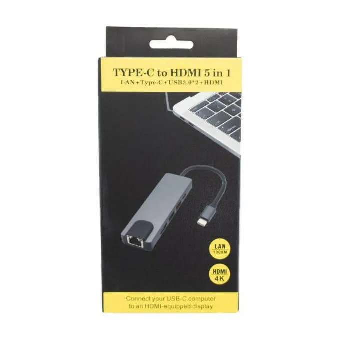 Brand New  Type C 5 IN 1 Converter Hub To HDMI +USB To HDTV Multifunction Adapter+RJ 45