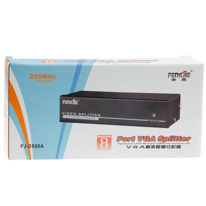 MT-VIKI 8 PoFJ-2508A 8 Port VGA Video Splitter High Resolution 1920 x 1440 Support Powered VGA Splitter 1 in 8 Out 350Mhz Video Distribution Duplicator for 1 PC to 8 Monitors Projector