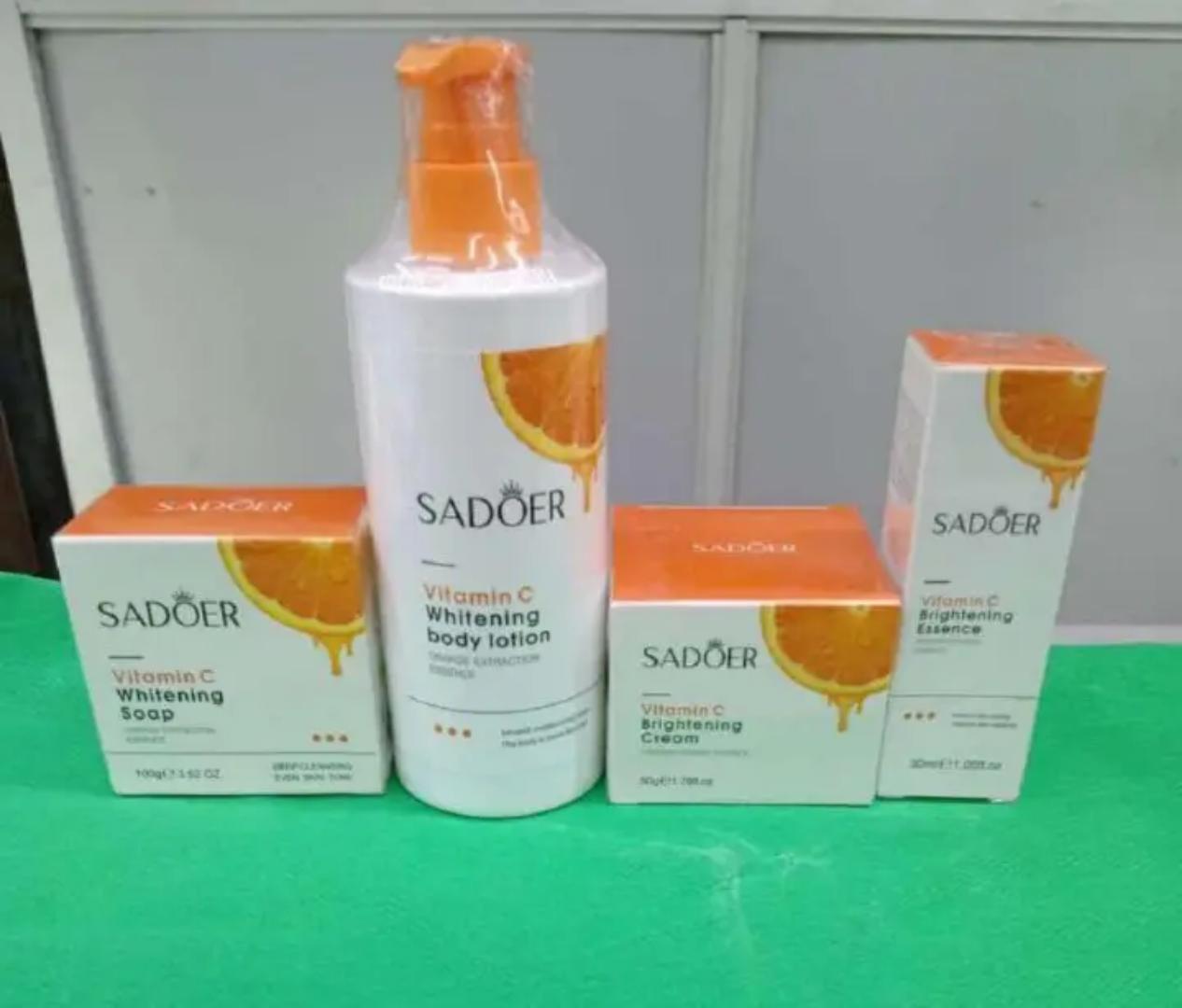 4 In 1 Sadoer Vitamin C Set: Vitamin C Whitening Soap + Vitamin C Whitening Body Lotion + Vitamin C Brightening Cream + Vitamin C Brightening Serum