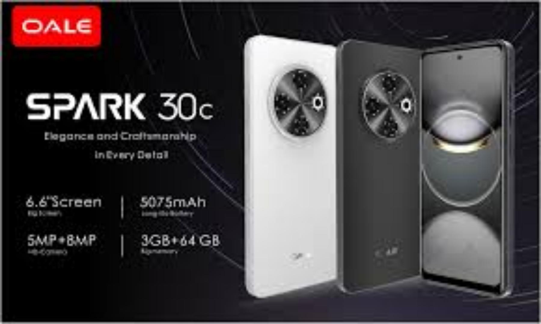 New Oale spark 30c 6.6 Hole screen,3GB Ram and 64GB Rom ,Dual sim,camera  5mp front and 8mp back Battery 5075mah,fingerprint enabled