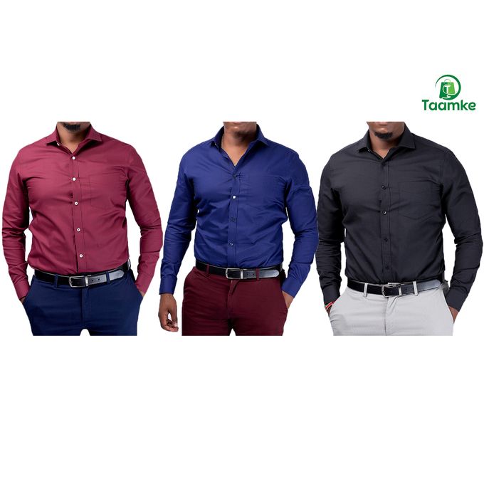 Fashion Men's Official Shirts Long Sleeve 3 Pack