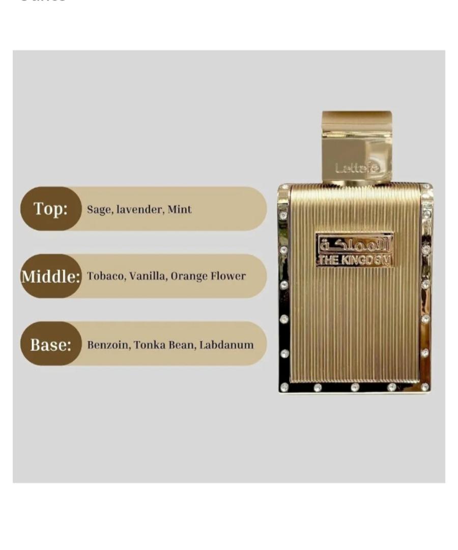Lattafa The Kingdom - The Ultimate Masculine Cologne.  Perfume designed for Men who Dominate Spaces - Lasts 8++ Hrs. Your to go Spray for Business Meetings, Romantic Nights or Elite Gatherings