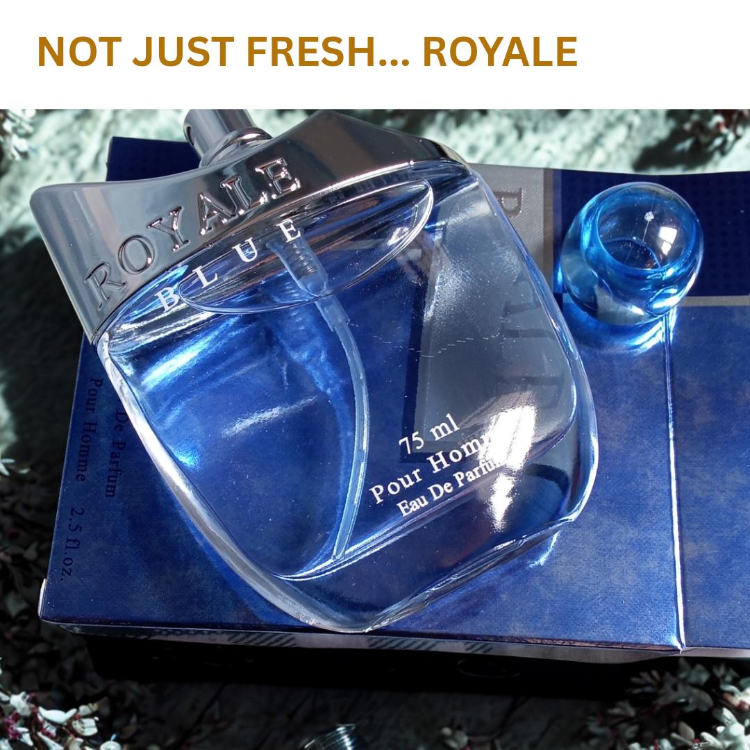 Royale Blue Cologne for Men. Fresh, Cool, Affordable. 75ML perfume for a signature scent. Niche Fragrance for the Gentlemen