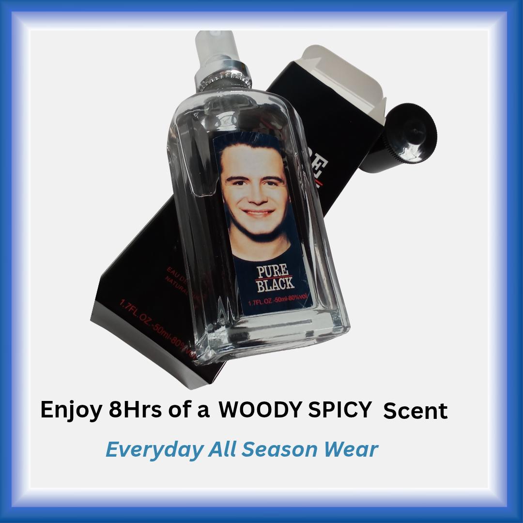 Pure Black. Original Mystical Perfume. Amazing Woody Cologne with a spicy touch for Men. Lasting 8HRS Wear after spraying. All seasons. Marashi ya Wanaume.