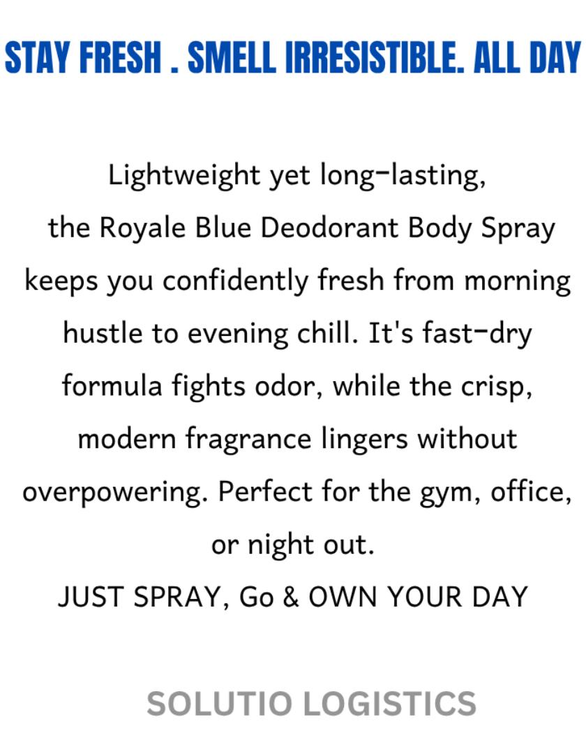 Royale Blue for men. By Rasasi. 200ML Deodorizing Spray. 48HRS Freshness. Original Perfume for Gentlemen. Marashi ya Wanaume / Cologne. 48Hrs - Long Lasting. Gift. # New Year Sale Deal, 2026