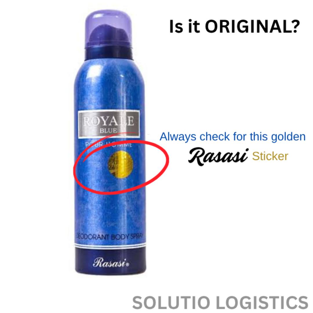 Royale Blue for men. By Rasasi. 200ML Deodorizing Spray. 48HRS Freshness. Original Perfume for Gentlemen. Marashi ya Wanaume / Cologne. 48Hrs - Long Lasting. Gift. # New Year Sale Deal, 2026