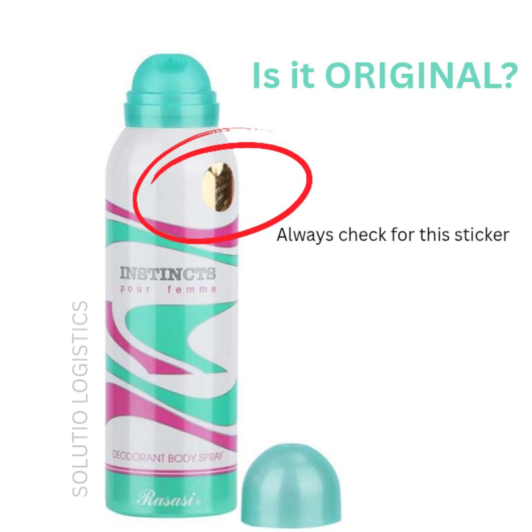 { New Arrival } 2 in 1 Deodorant & Spray. INSTINCTS by Rasasi. Original 200Ml Body Spray. For women / Ladies. Gift worthy to perfume. Marashi ya Wanawake.
