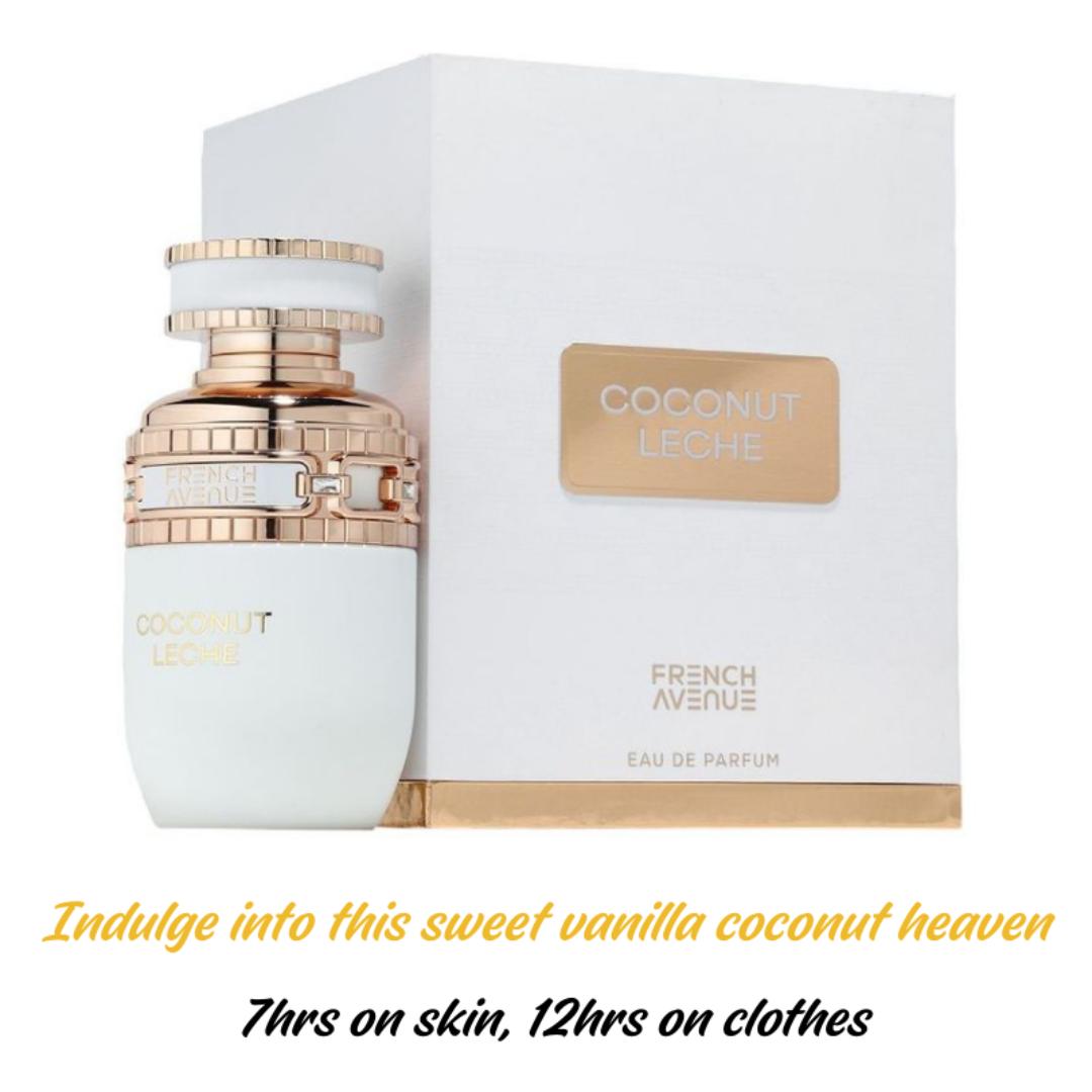 2025 New Arrival Perfume. Coconut Leche by FRENCH AVENUE. Lattest Fragrance. For women / ladies. Sweet / Gourmand. Vanilla. Coconut. 100Ml. Long lasting Spray. Gift worthy