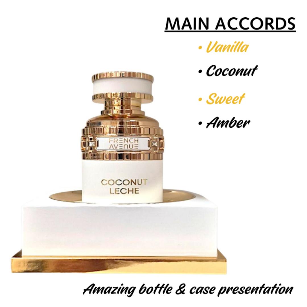 2025 New Arrival Perfume. Coconut Leche by FRENCH AVENUE. Lattest Fragrance. For women / ladies. Sweet / Gourmand. Vanilla. Coconut. 100Ml. Long lasting Spray. Gift worthy