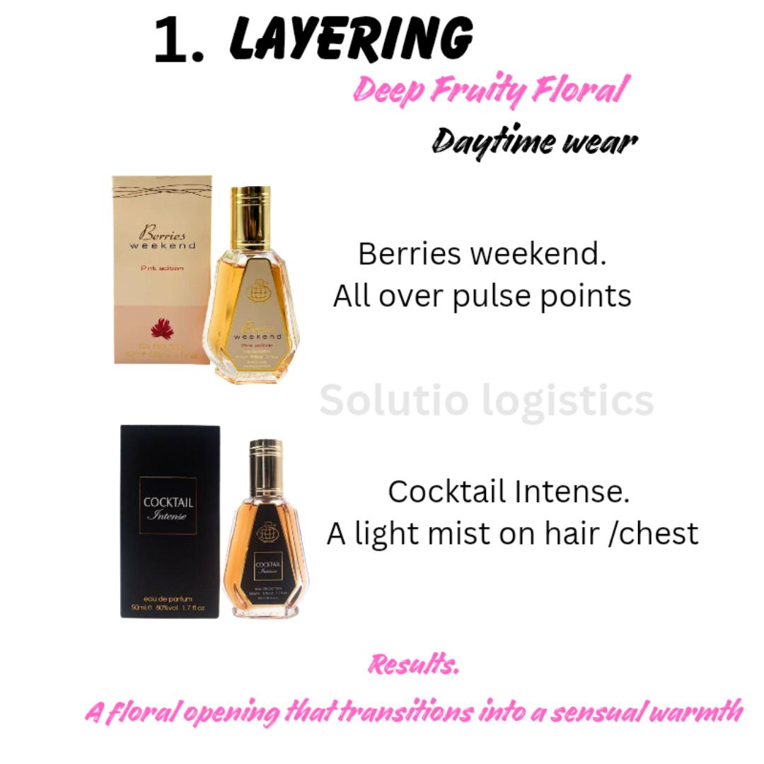 Berries weekend & Cocktail Intense Perfume Combo.  Floral Fruity & Sweet Vanilla Scents. 50ML EDP Fragrance World for Women. 8hrs + Spray time. Gift worthy
