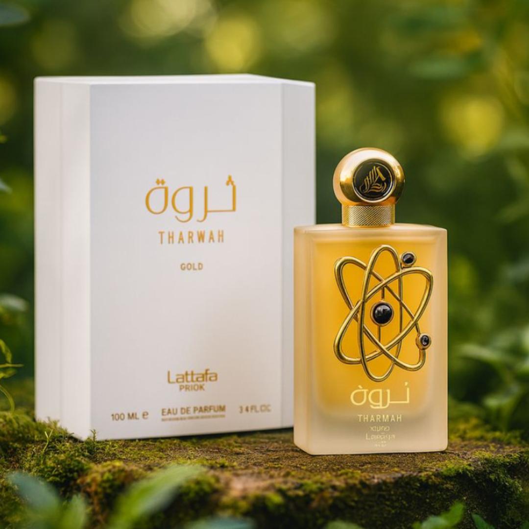 Tharwah Gold by LATTAFA. An Oriental Floral Fragrance for Women. White Floral - Vanilla Sweet - Spicy. An All Day Wear Spray. BEST LOOKING PERFUME FOR A GIFT.